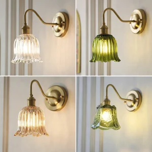 Brass Wall Lamps with Glass Shade